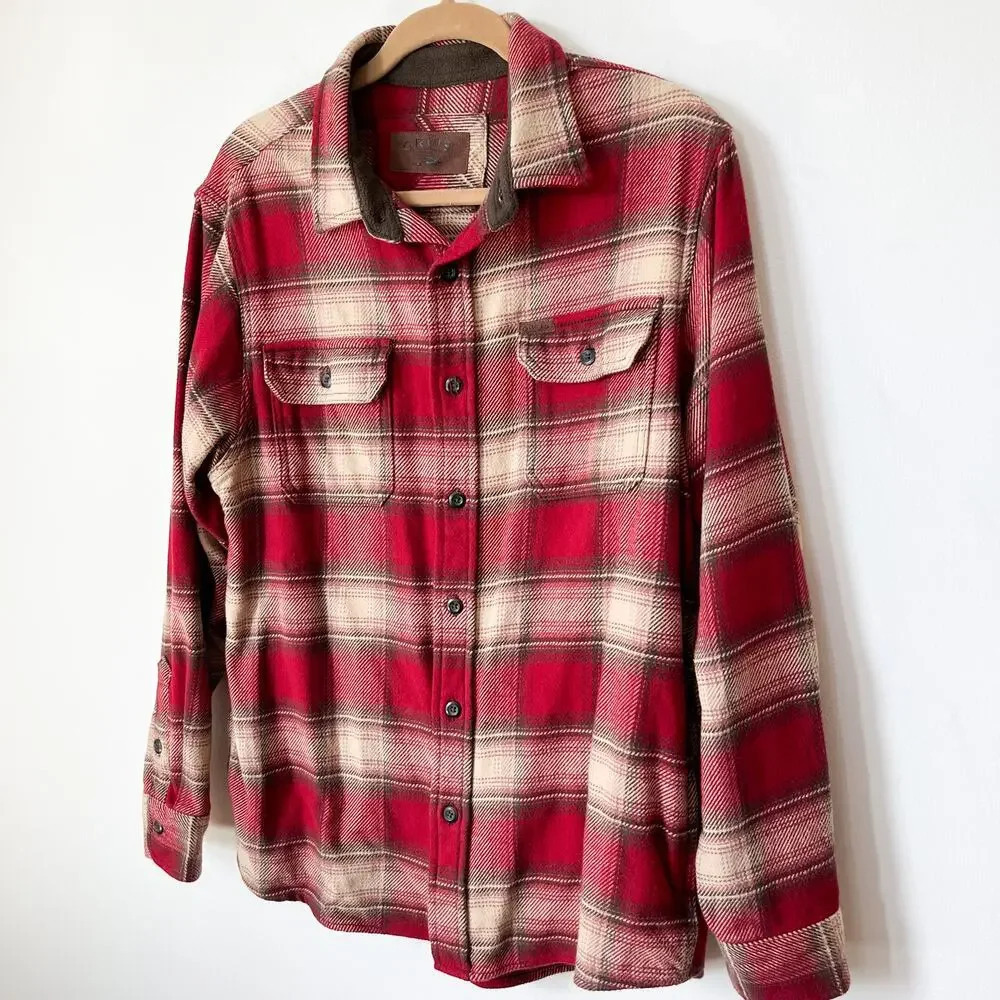 Orvis Plaid Flannel Shacket Shirt Red Outdoor Chore Work Barn‎ Mens Medium Fall